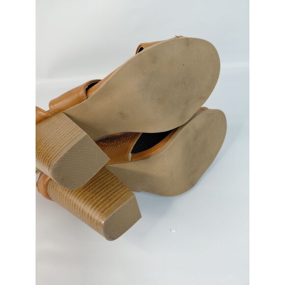 Brown Peep-Toe Block Heel Sandals With Cut-Out Design & Back Zipper Closure Prin - Picture 5 of 9